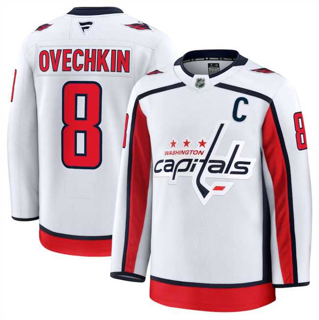 Men%27s Washington Capitals #8 Alexander Ovechkin White 2024-25 Away Stitched Hockey Jersey Dzhi